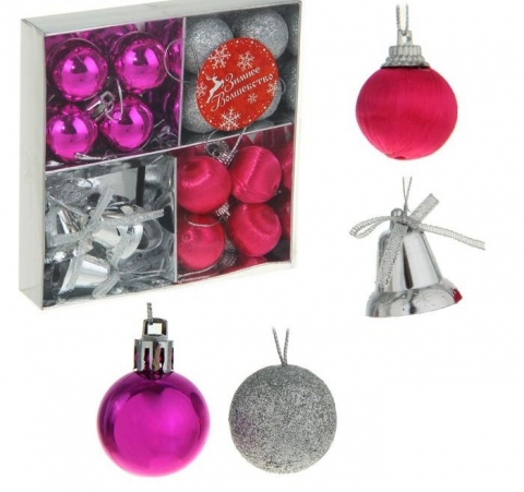 елочные игрушки мини розовые малиновые серебристые фото