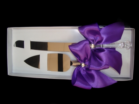 нож и лопатка для свадебного торат фиолетовые фото