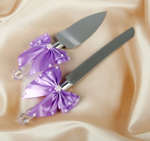нож и лопатка для торта сиреневые фото