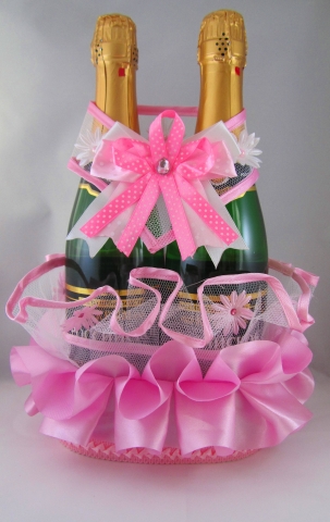 розовая свадьба украшения для шампанского фото