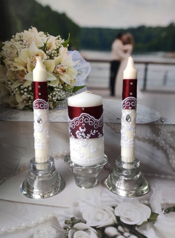 марсала свадебные свечи с кружевом