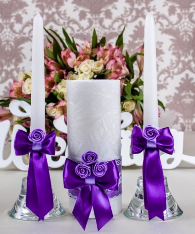свадебные свечи фиолетовые купить