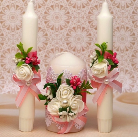 розовые свечи очаг на свадьбу sale-svadba.ru