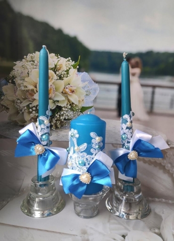 синие свадебные свечи светло-синие фото