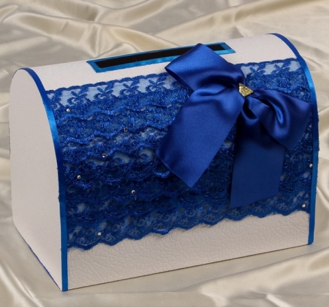 коробка для денег на свадьбу синяя фото