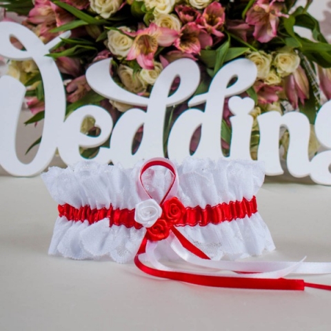 подвязка невесты стрейч кружево красная фото