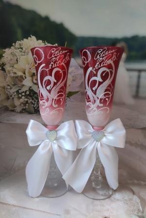 красно-белые свадебные бокалы с ручной росписью купить