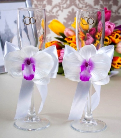 свадебные бокалы белые орхидеи купить