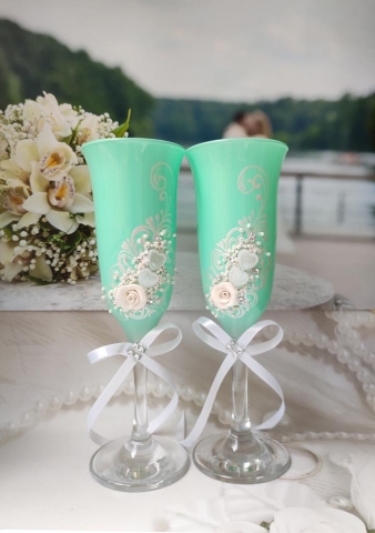 бокалы на свадьбу тиффани,зеленые фото