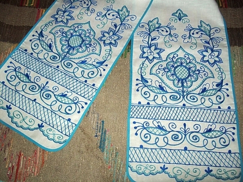 синий свадебный льняной рушник