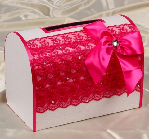 свадебная коробка для денег малиновая фото