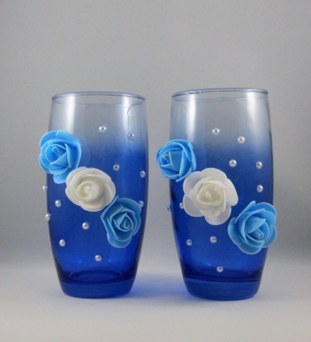 синие вазочки для украшения стола молодоженов