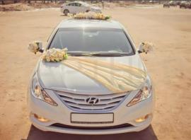 бежево-золотистый свадебный комплект на машину
