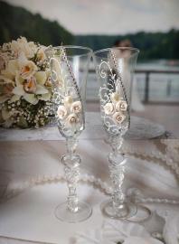 Бокалы на свадьбу прозрачные с розами ручной работы 2 шт. 23 см 000204