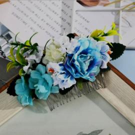 Искусственные цветы для украшения свадебной прически голубые 000591