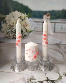 Комплект свадебных персиковых свечей 3шт. &quot; На счастье&quot; 100725