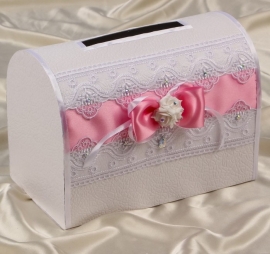 розовая свадебная коробка для денег фото