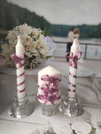 Лавандовые свадебные свечи  &quot;Бантики&quot;  3 шт. 004416