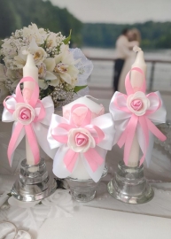 Набор свадебных свечей бело-розовый 3шт.&quot;Восторг&quot; 200416