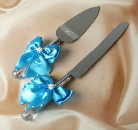 нож и  допатка для свадебного торта бирюзового фото