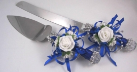 синие нож и лопатка для свадебного торта купить