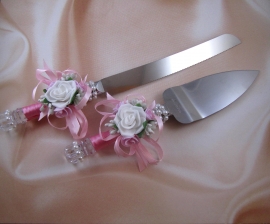 приборы для свадебного торта розовые фото