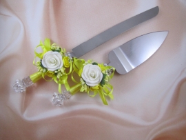 нож и лопатка для торта желтые фото