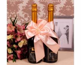 Персиковое украшение на свадебное шампанское &quot;Розочки&quot;300533