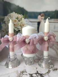 Пудровые свадебные свечи комплект 3 шт.000070
