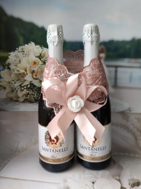 Пудровые свадебные украшения: украшение на шампанское коллекция &quot; Восторг&quot; 04388