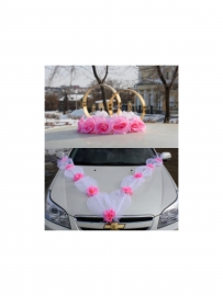 Розовый комплект на машину: кольца, лента 300756