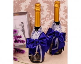 Синие банты на свадебное шампанское &quot;Розочки&quot; 300211