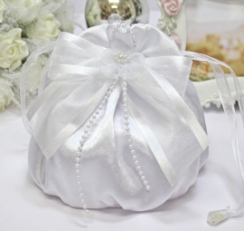 Сумочка невесты белая с бантом и цветком из органзы 002856