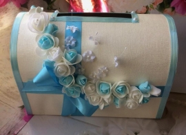 Свадебная коробка для денег с бело-голубыми розами 100168
