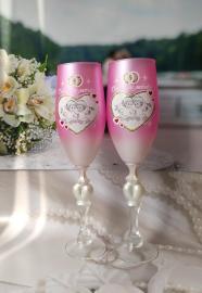 Свадебные ангелочки бокалы на свадьбу  розовые 002567