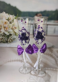 Свадебные бокалы фиолетовые &quot;Букет&quot; 23см 2 шт 100369