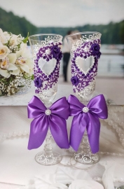 Свадебные бокалы фиолетовые&quot; Влюбленные сердца&quot; 2шт., 23см 010344