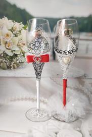 Свадебные бокалы красно-белые Коллекция &quot; Блюз&quot; PREMIUM 04600