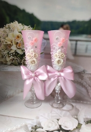 Свадебные бокалы розовые &quot;Букет&quot; с розовыми бантами 300653