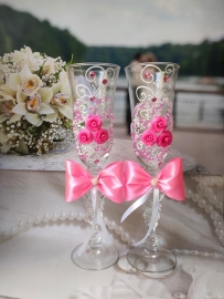 Свадебные бокалы розовые  &quot;Букет&quot;23см 2шт100366