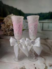 Свадебные бокалы розовые &quot; Легкость&quot; ручная роспись 23см 2шт 100341