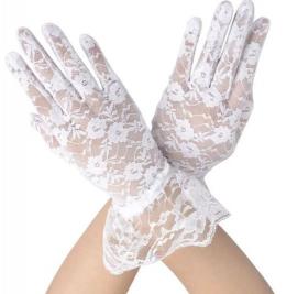 Свадебные перчатки белые кружевные с рюшью 004171