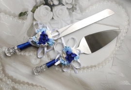 Свадебные приборы для торта синие&quot;Блюз СУПЕР ПЛЮС&quot;: нож и лопатка 000002