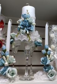 Свадебные свечи сине-голубые &quot;PIONY&quot; 3шт на подставках  005150