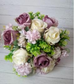 Свадебный букет-дублер из молочных роз, лавандовых роз и гортензий 000147