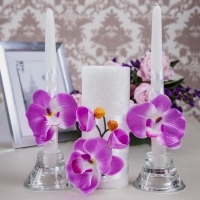 Свечи очаг с фиолетовыми орхидеями 3 шт. 000440