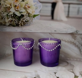 Свечи в подсвечниках для украшения свадебного стола фиолетовые  200302