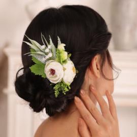 Украшение для свадебной прически из искусственных цветов с ранункулюсами 000607