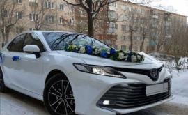 Украшение на машину бело-синее- цветочная лента и 4 украшения на ручки 02673
