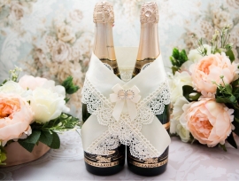 Украшение на свадебное шампанское белый, айвори &quot; Елизавета&quot; 001086